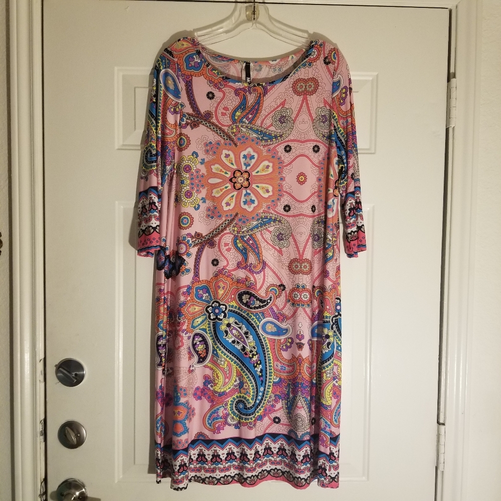 MOA Sz XL shift style midi dress geometric floral